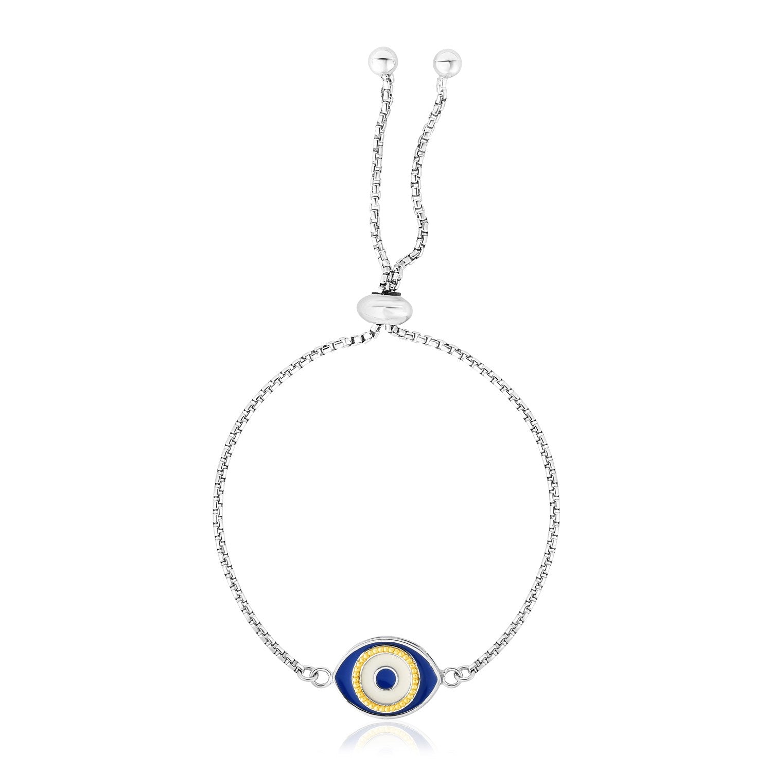 Sterling Silver Adjustable Two Toned Enameled Evil Eye Friendship Bracelet (1.00 mm) by Avera Group