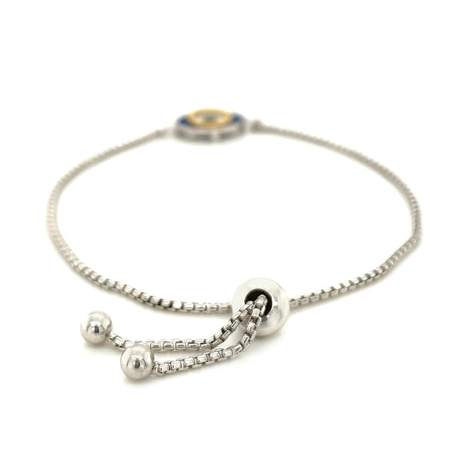 Sterling Silver Adjustable Two Toned Enameled Evil Eye Friendship Bracelet by Bids.com