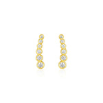 14k Yellow Gold Graduated Circles Climber Post Earrings with Cubic Zirconias - accessories