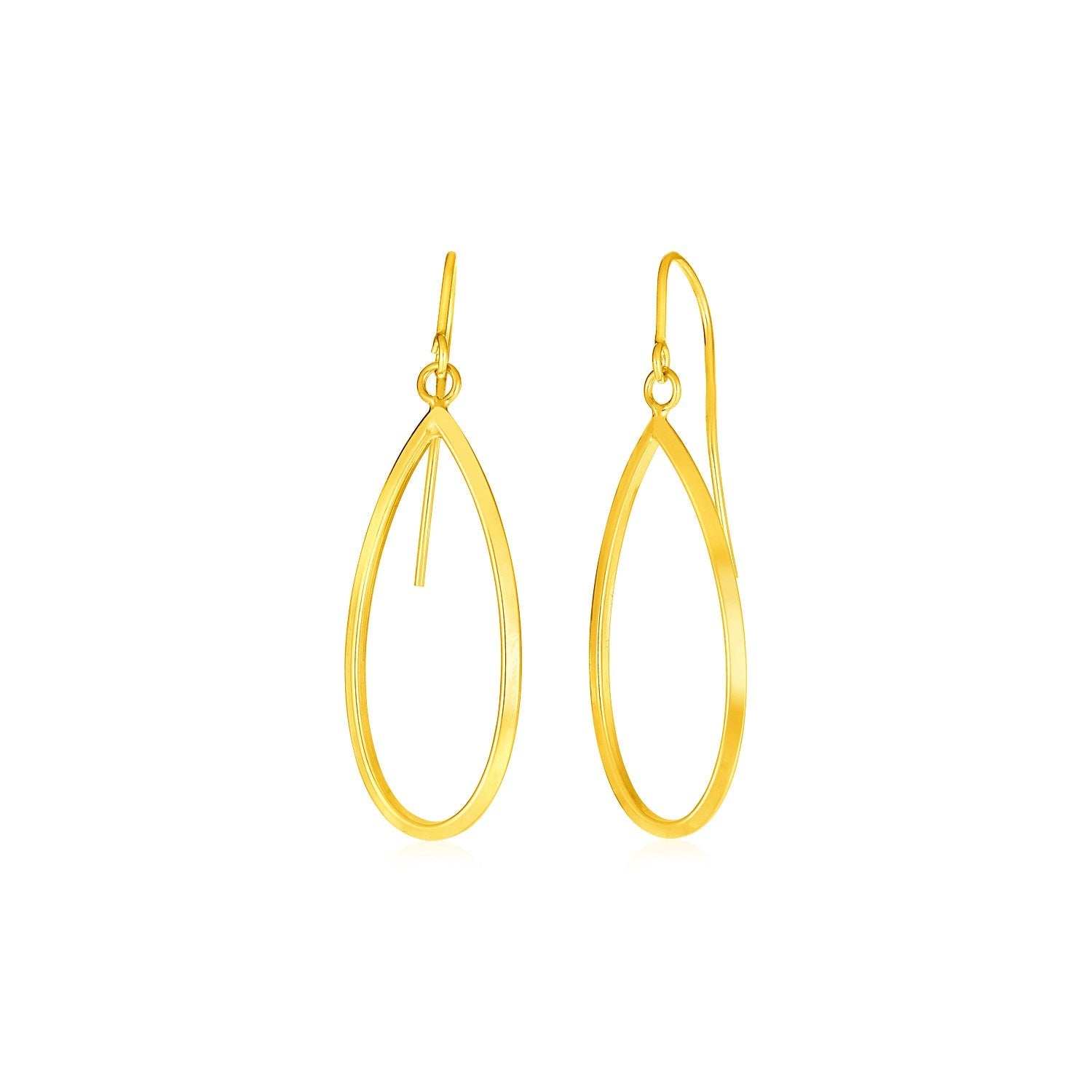 14k Yellow Gold Earrings with Polished Open Teardrop Dangles by Avera Group