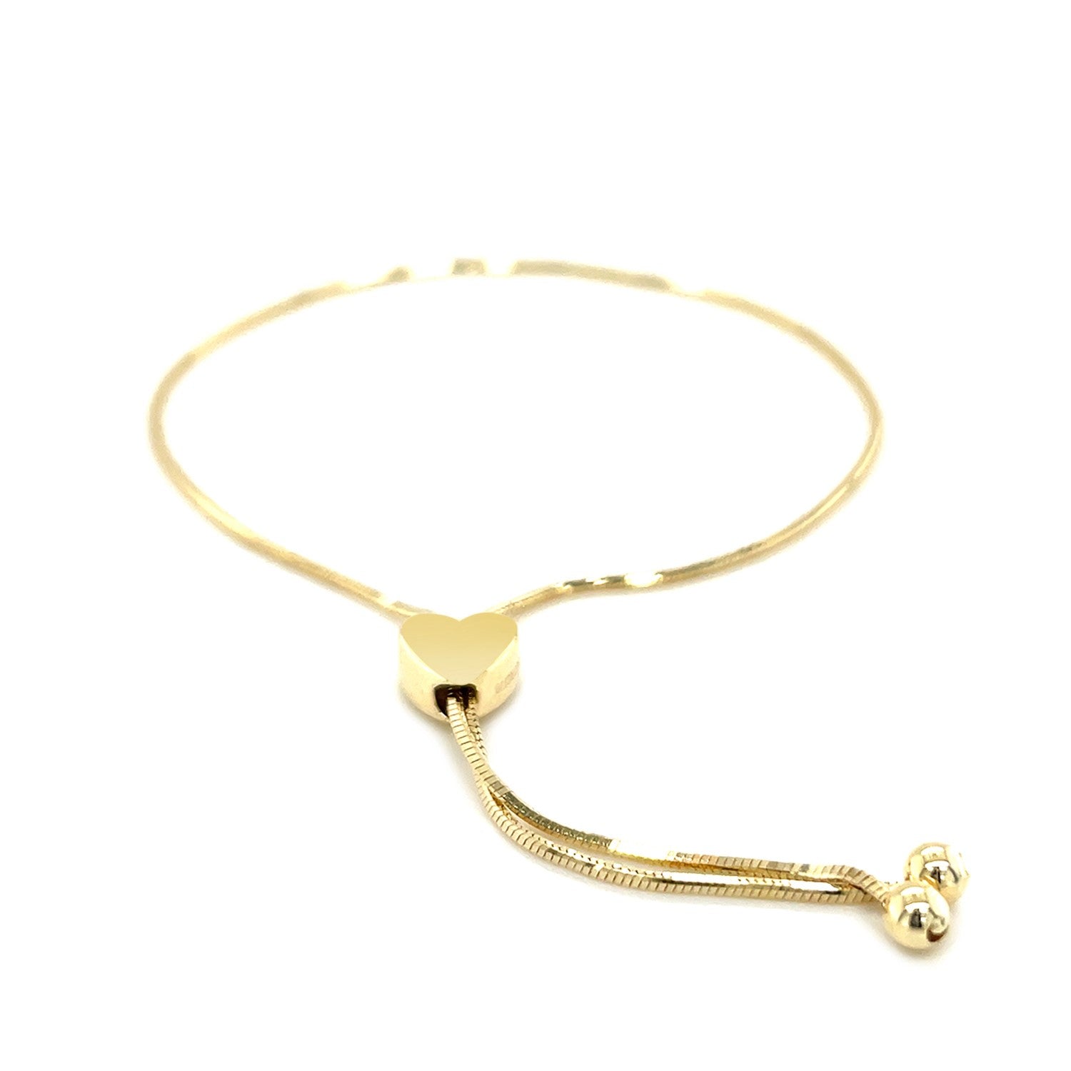 14k Yellow Gold Adjustable Lariat Style Heart Motif Bracelet - DestGlow
