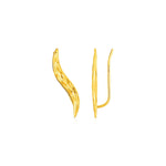 Textured Leaf Climber Earrings in 14k Yellow Gold - DestGlow