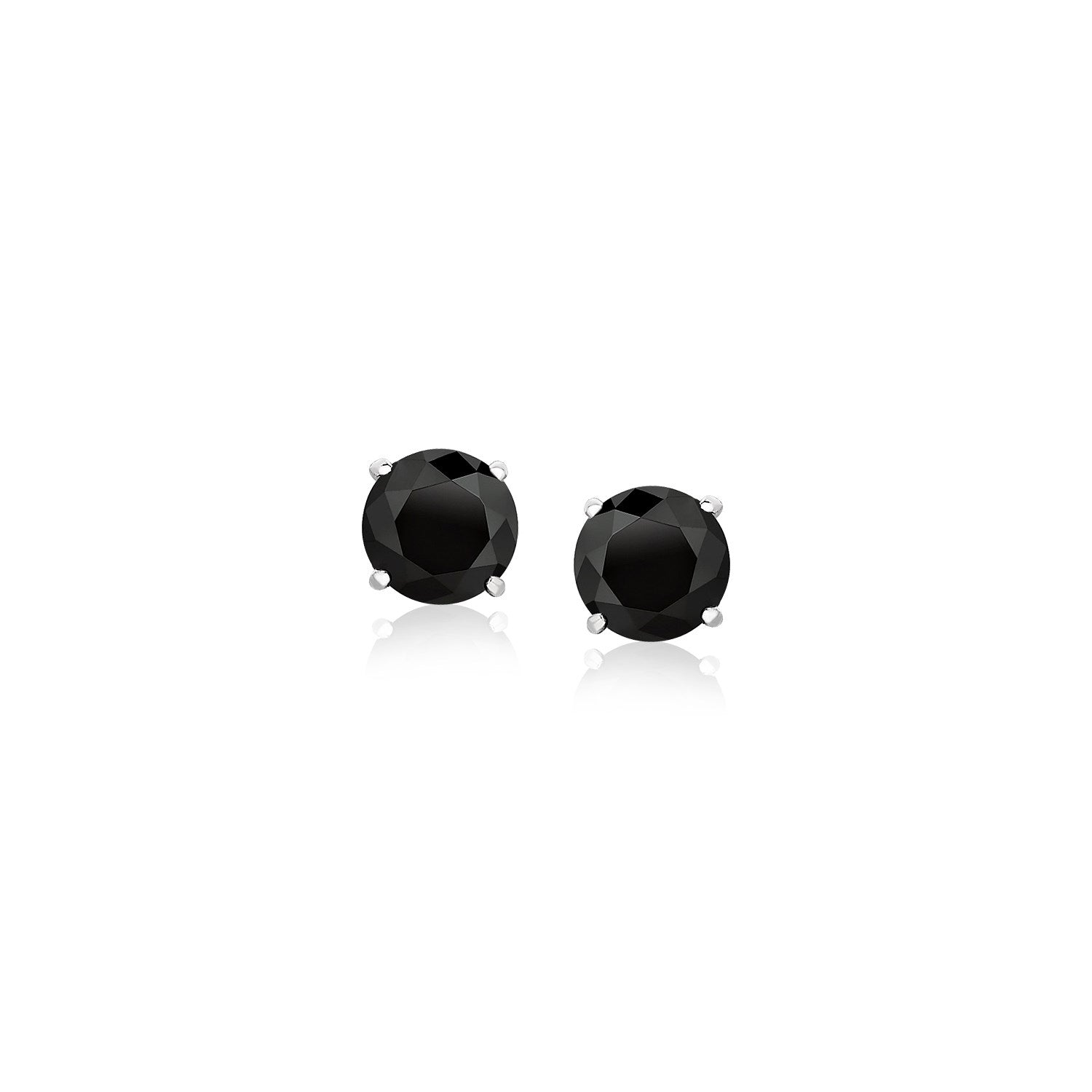 14k White Gold Stud Earrings with Black Faceted Cubic Zirconia(5mm) - earrings
