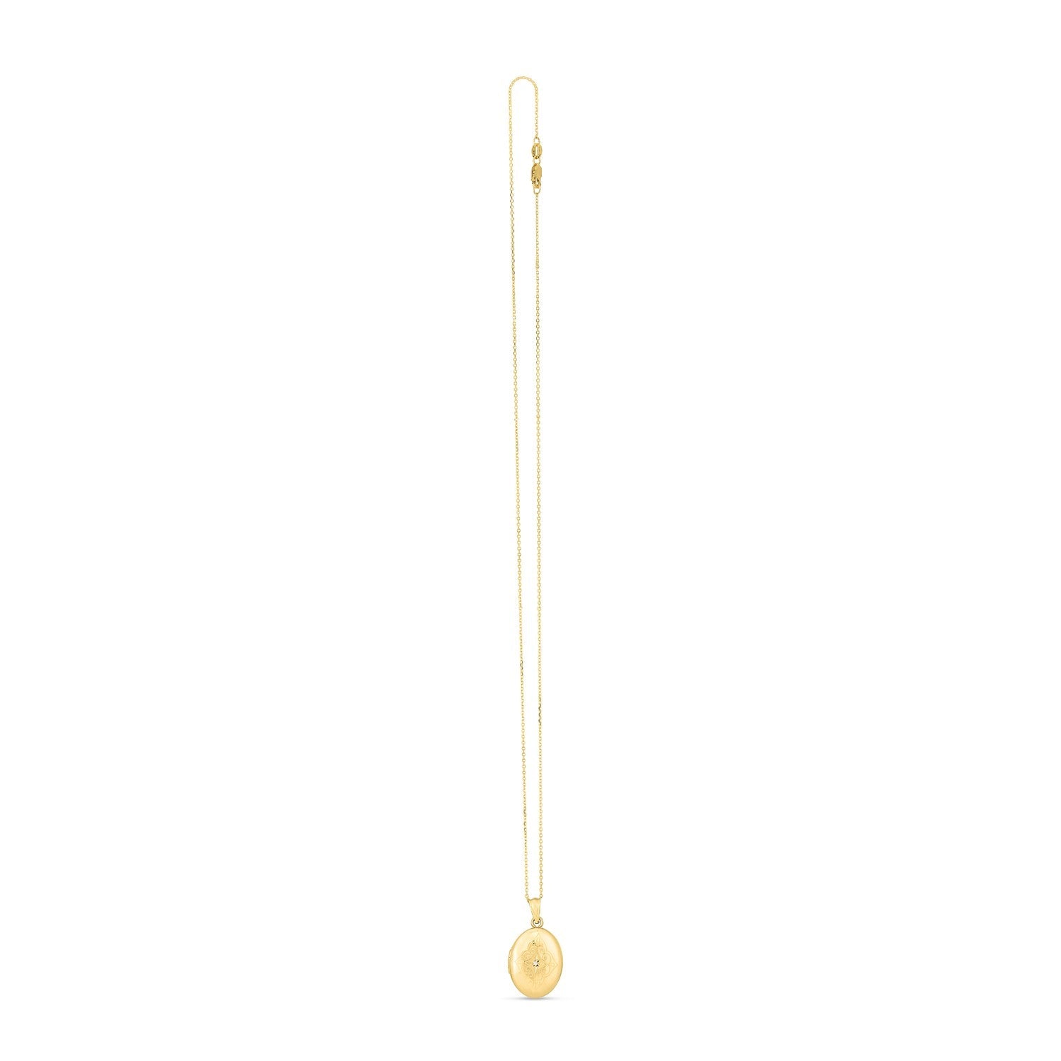14k Yellow Gold Oval Etched Locket Necklace by Avera Group