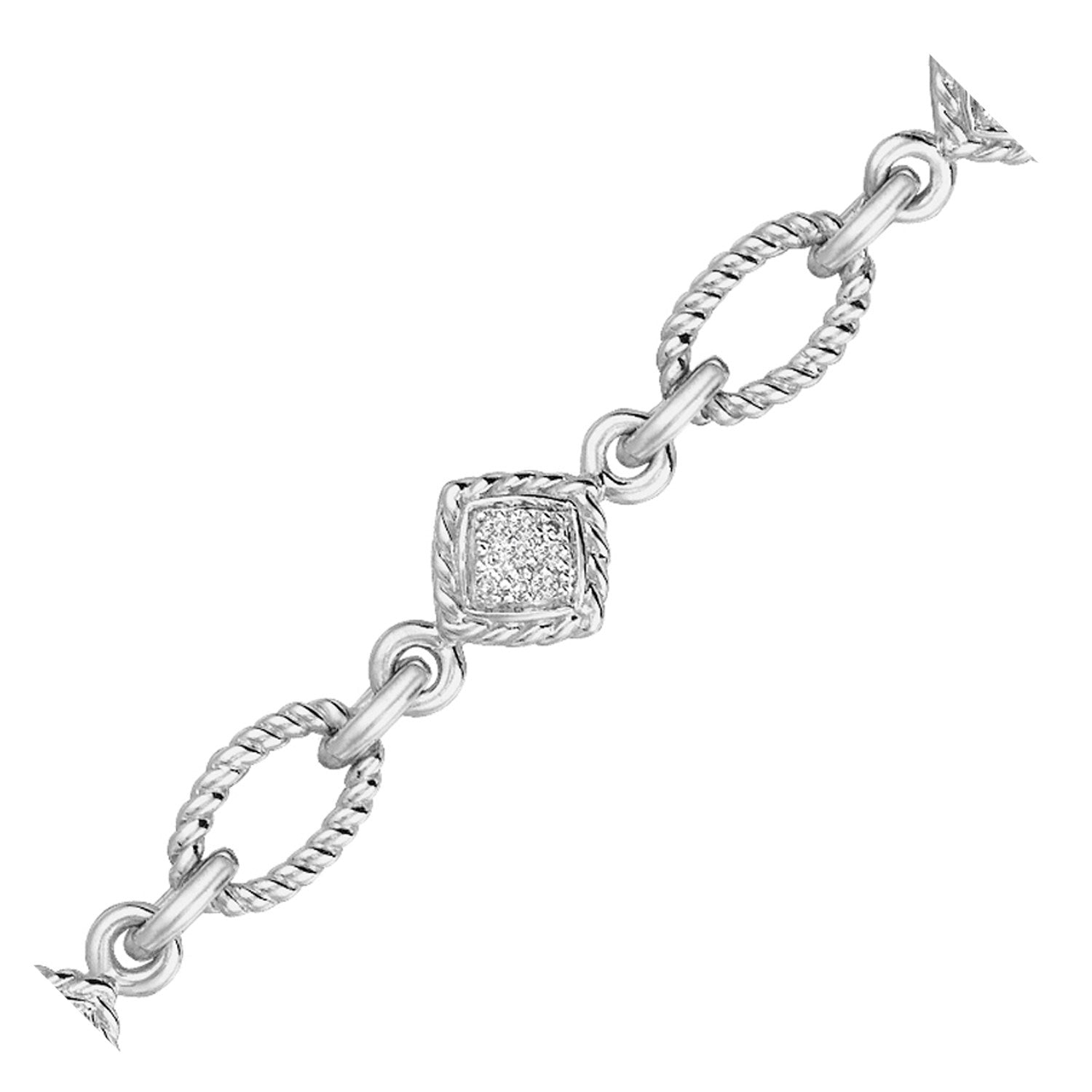 Sterling Silver Cable Oval and Square Link Bracelet with Diamonds (1/4 cttw) by Avera Group