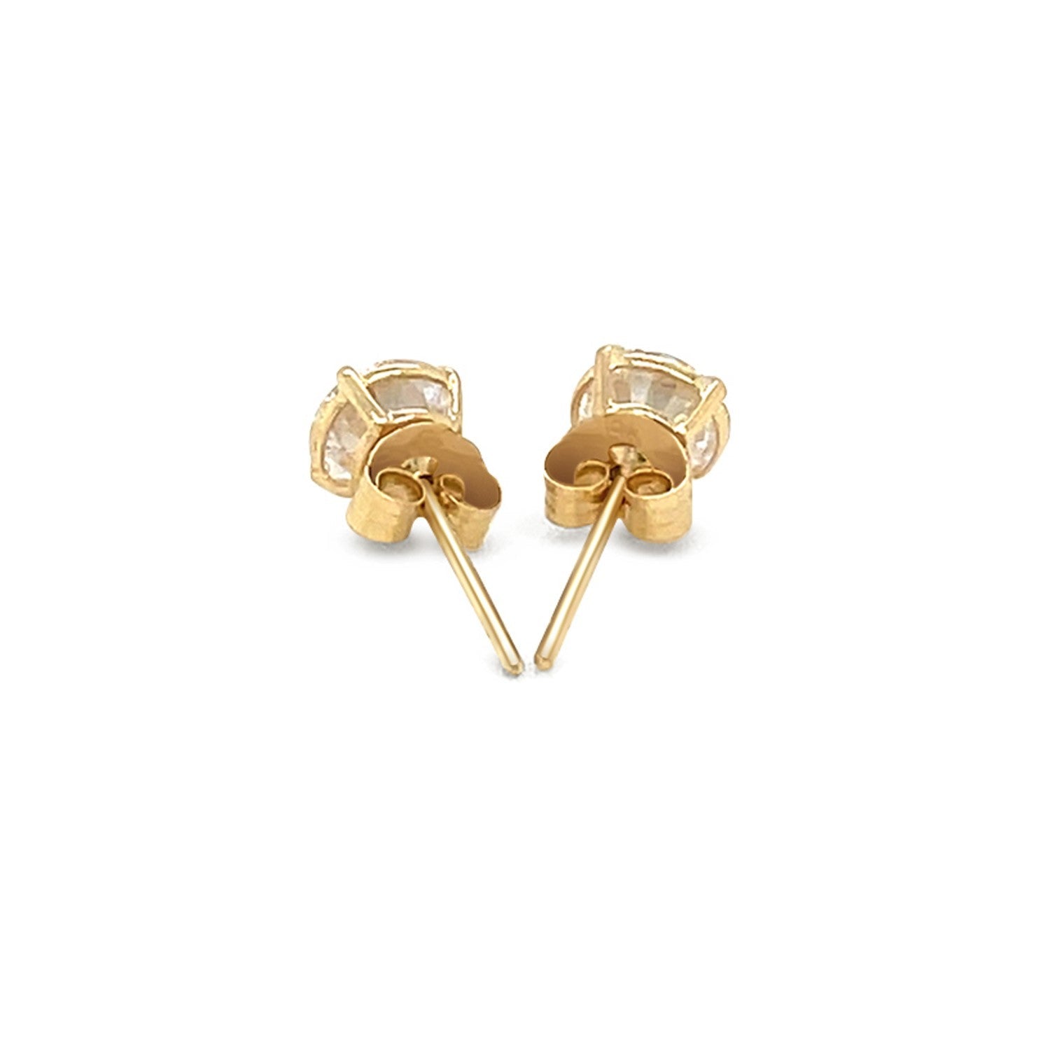 14k Yellow Gold Stud Earrings with White Hue Faceted Cubic Zirconia(5mm) - DestGlow