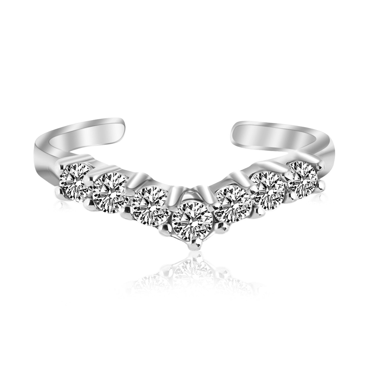 Sterling Silver Rhodium Finished V Shape Toe Ring with Cubic Zirconia Accents DestGlow
