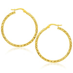 14k Yellow Gold Textured Large Hoop Earrings - DestGlow