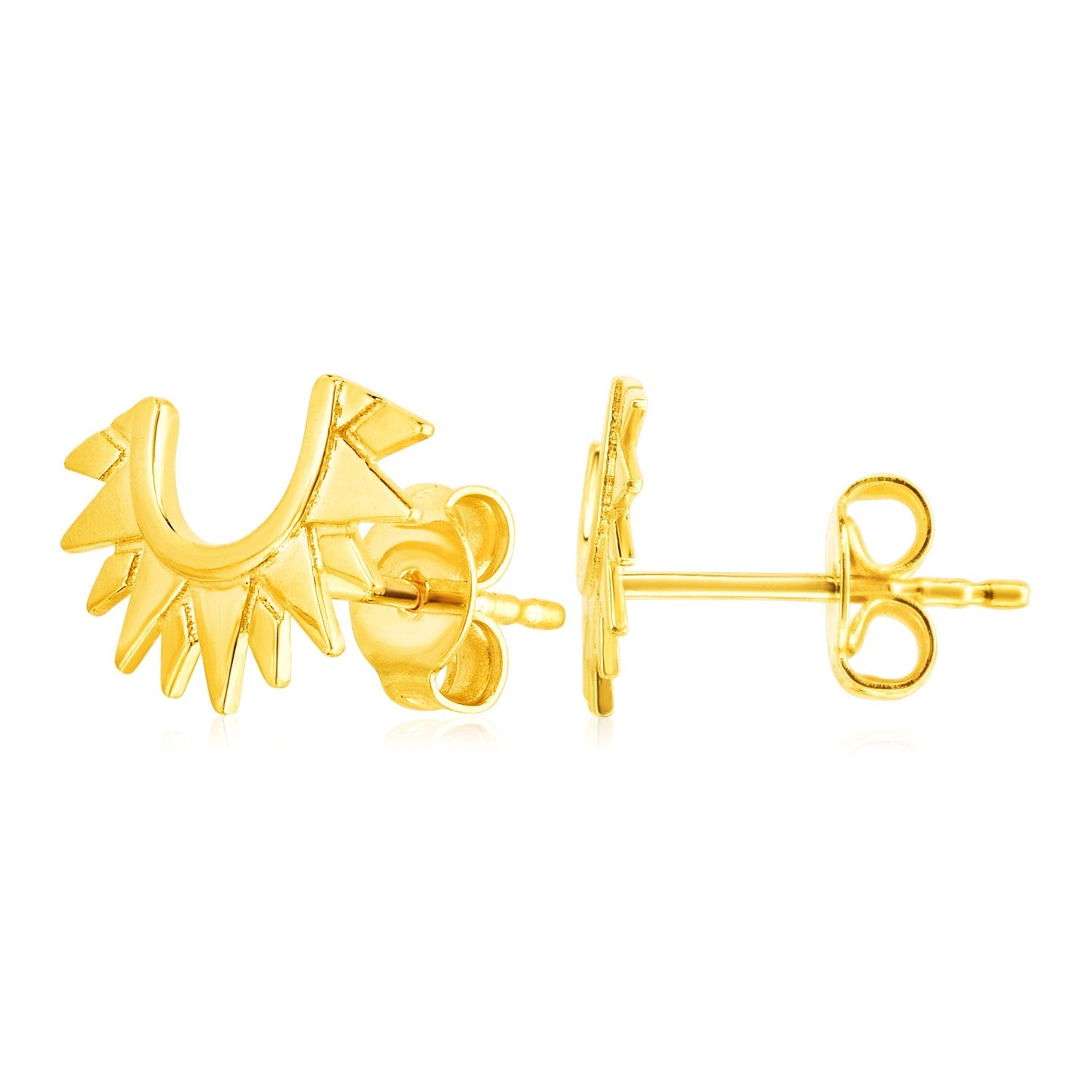 14k Yellow Gold Half Sunburst Post Earrings DestGlow