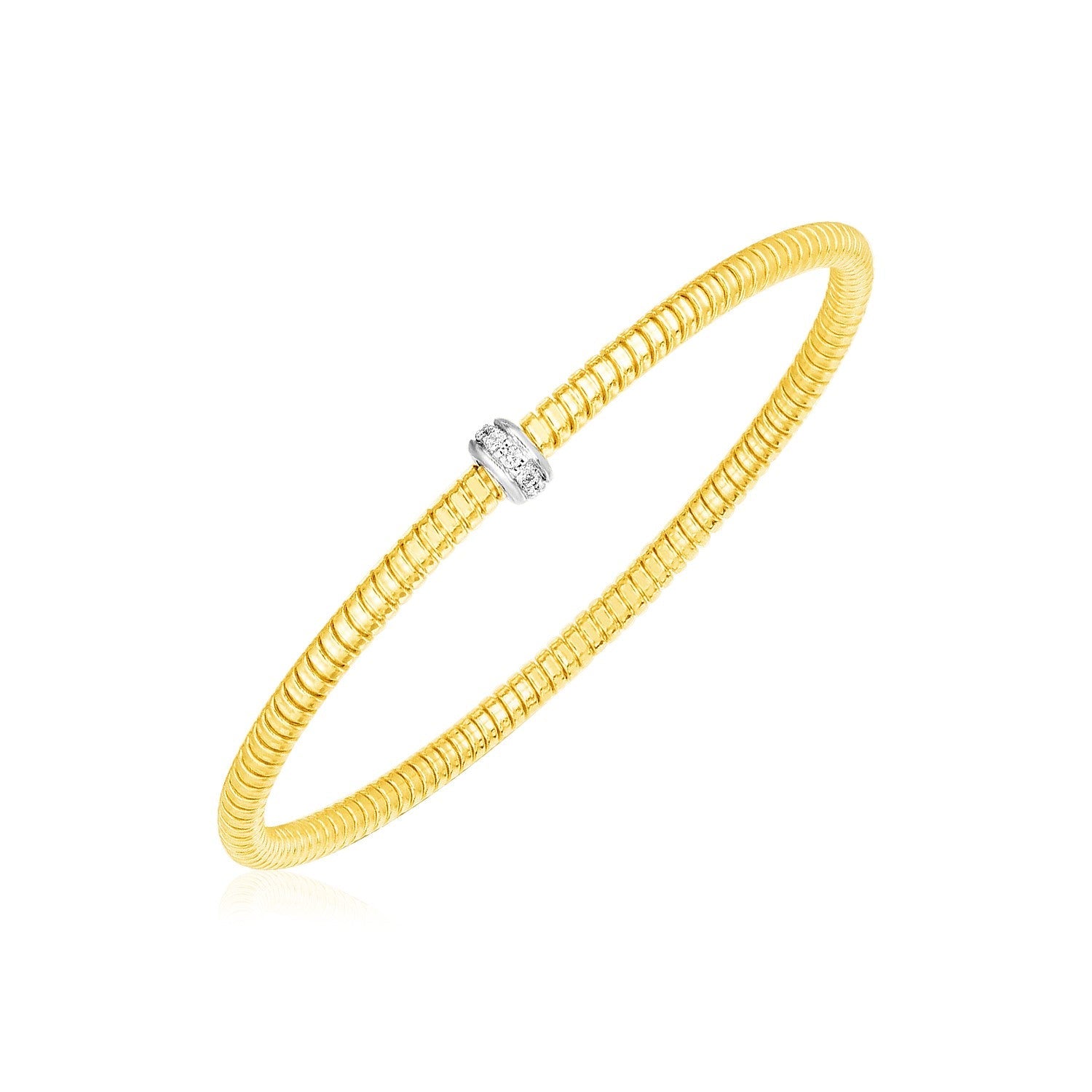 14k Yellow Gold Stretch Bangle with Diamonds - bracelets
