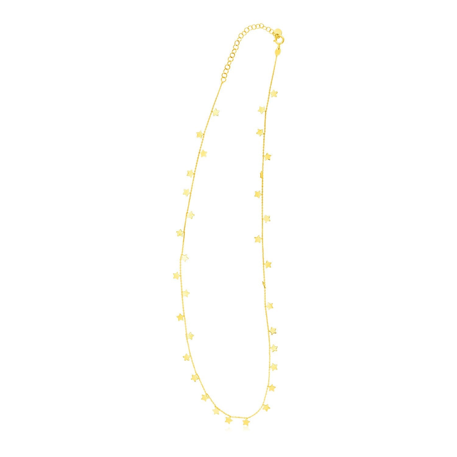 14K Yellow Gold Necklace with Dangling Stars - necklaces