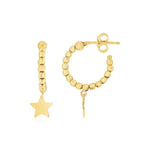 14K Yellow Gold Drop Star Charm Beaded Hoop Earrings - earrings