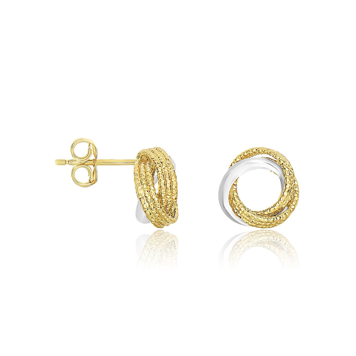 14k Two-Tone Gold Multi-Textured Open Circle Style Entwined Earrings - accessories