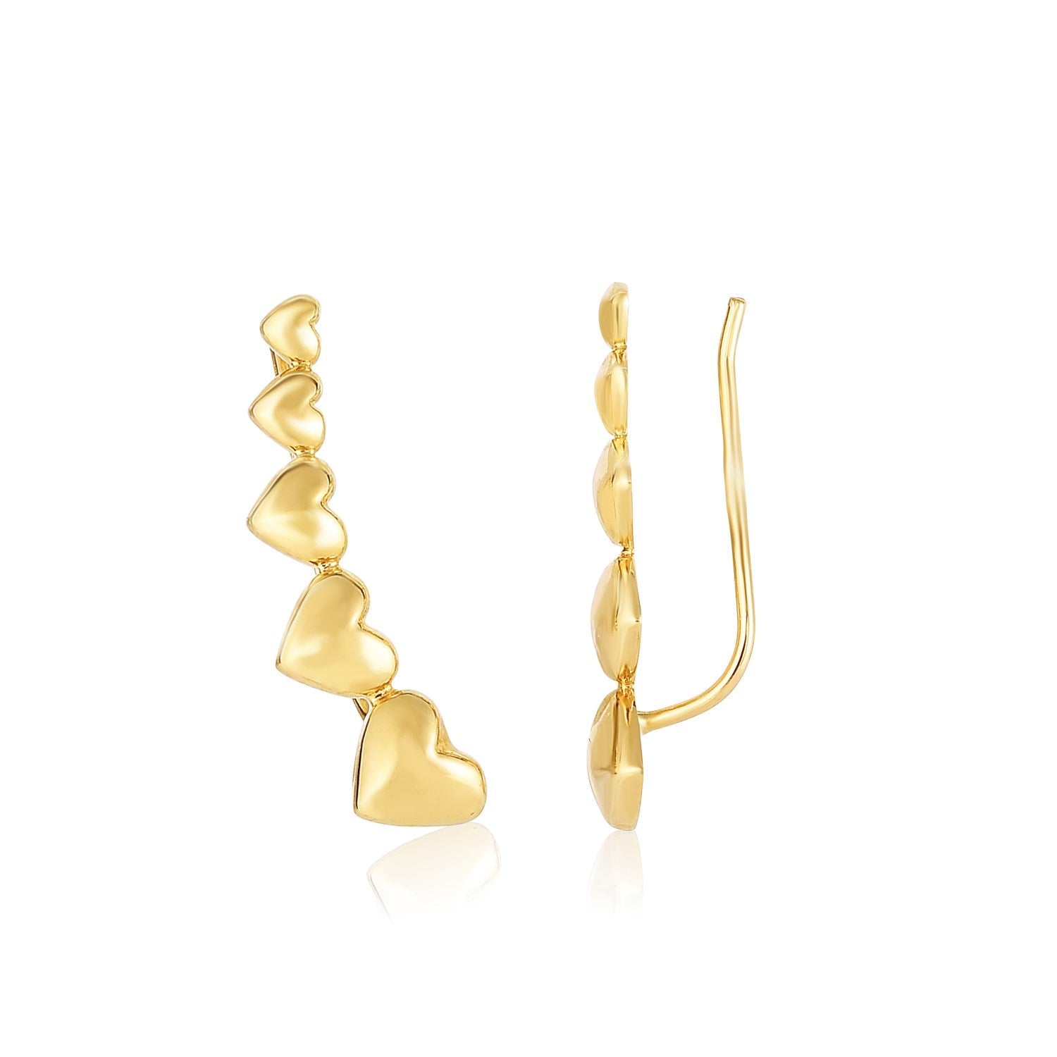 14k Yellow Gold Graduated Heart Climber Style Stud Earrings by Avera Group