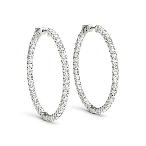 14k White Gold Diamond Hoop Earrings with Shared Prong Setting (2 cttw) by Bids.com