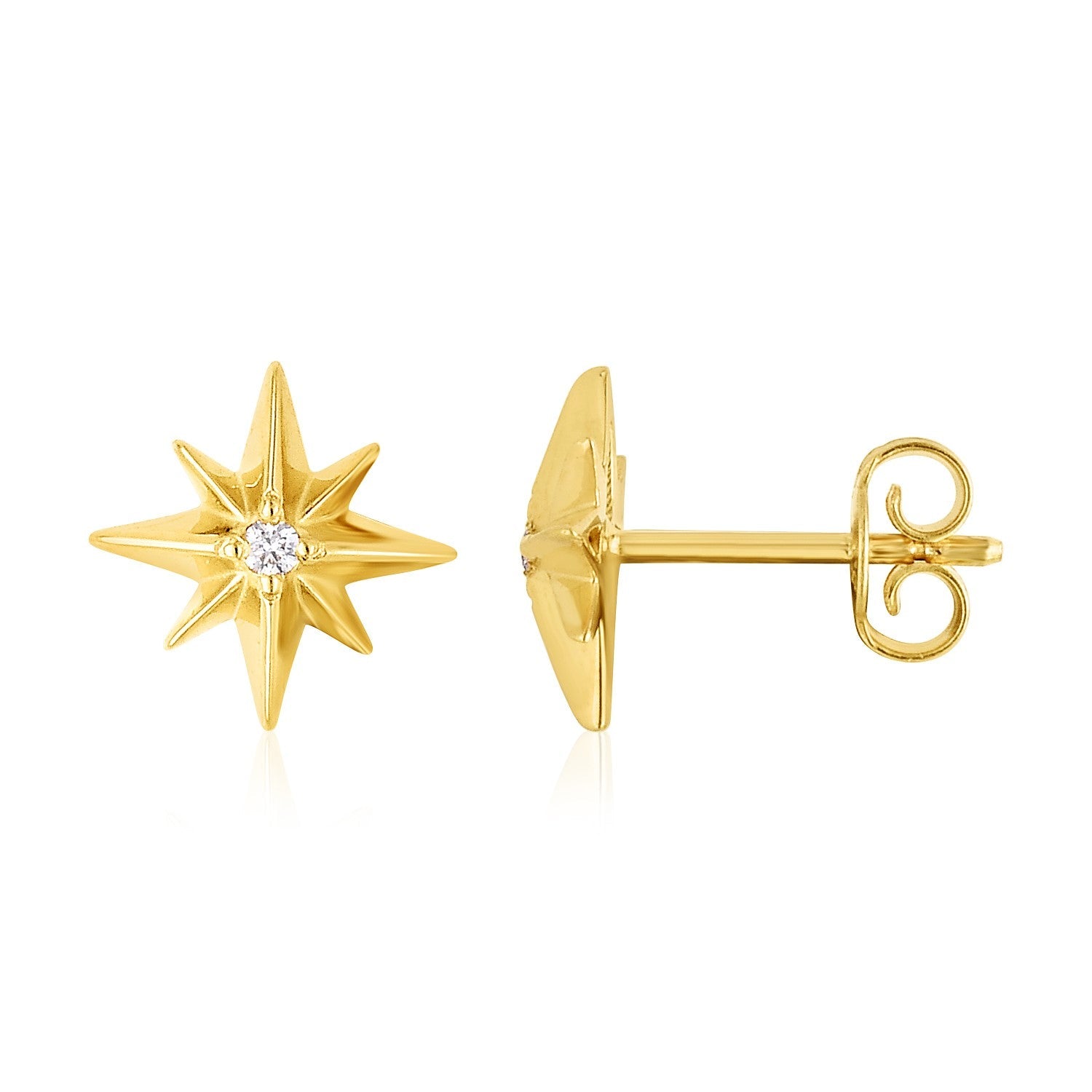 14K Yellow Gold High Polish North Star Diamond Earrings - accessories
