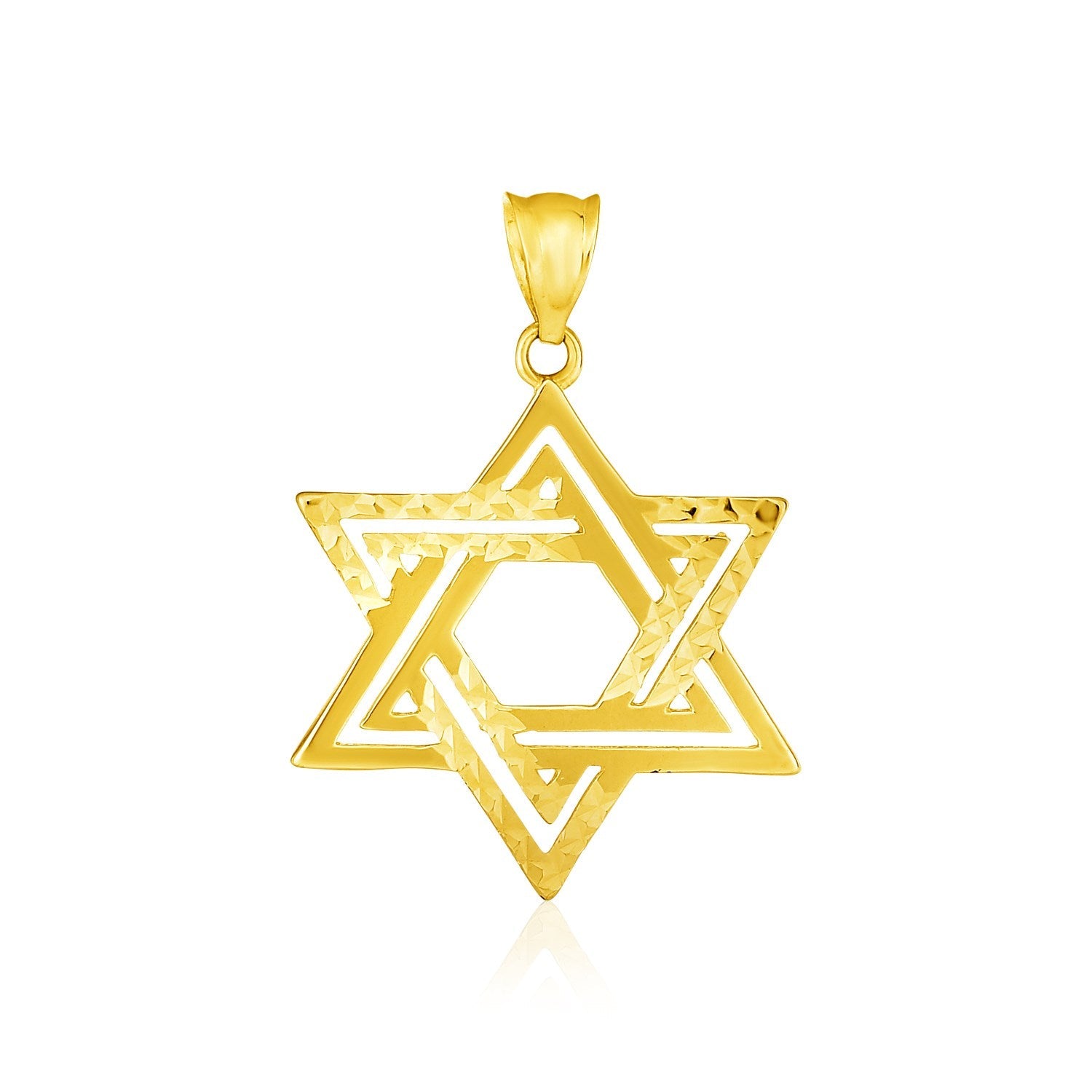 14k Yellow Gold Textured Star of David Pendant - DestGlow