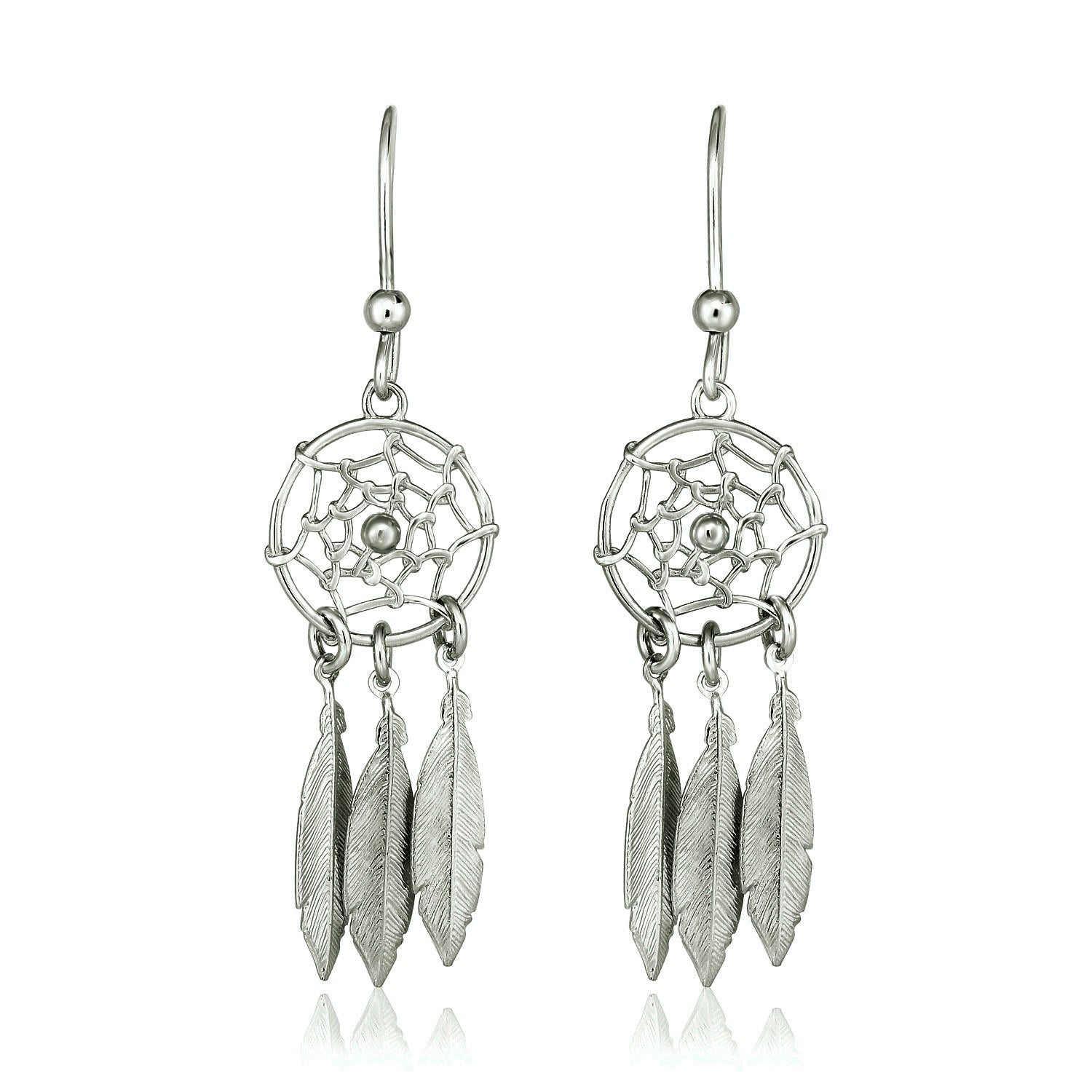 Sterling Silver Dream Catcher Dangle Earrings - DestGlow