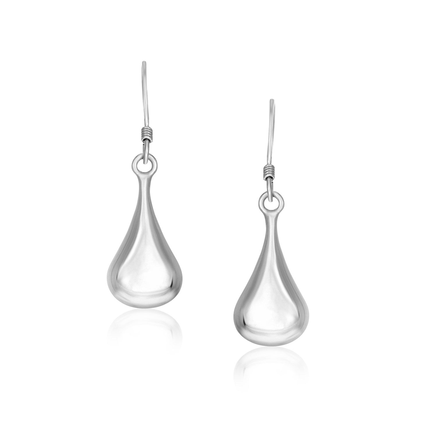 Sterling Silver Long Teardrop Shape Puff Drop Earrings DestGlow