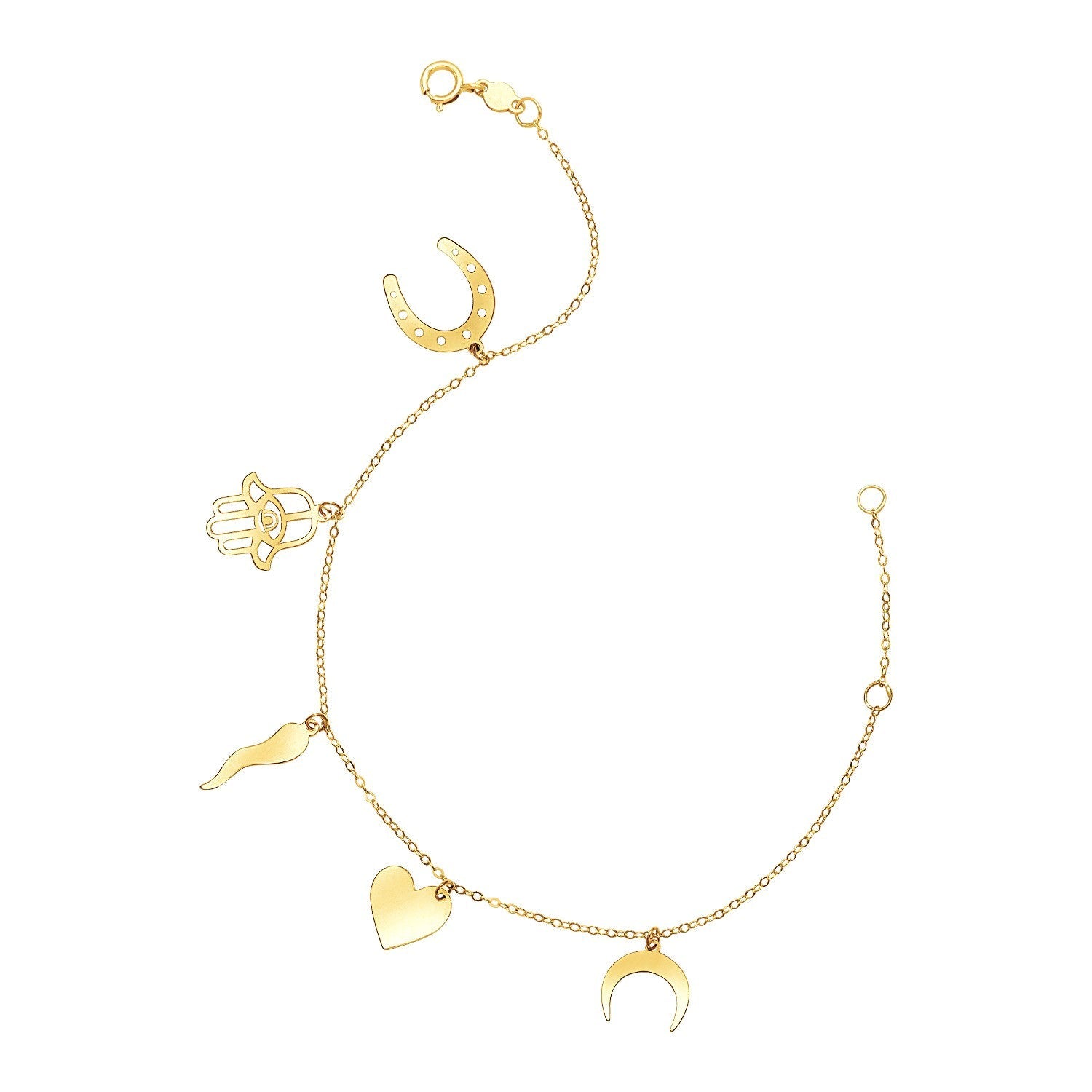 14k Yellow Gold 7 inch Bracelet with Polished Charms DestGlow