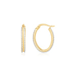 14K Two Tone Gold Diamond Cut Oval Hoop Earrings - earrings