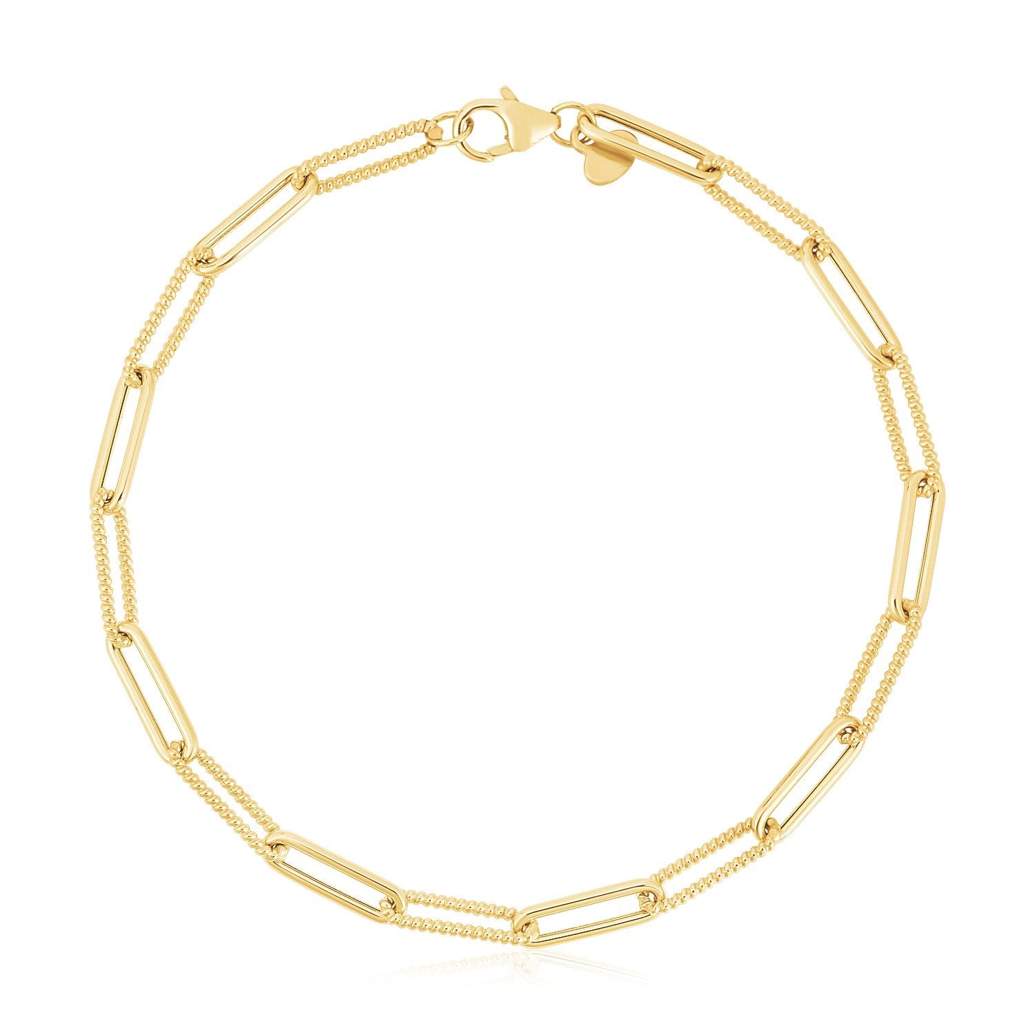 14k Yellow Gold High Polish Alternating Bead Paperclip Bracelet (3.5mm) by Bids.com