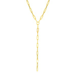14k Yellow Gold Paperclip Chain Lariat Necklace
