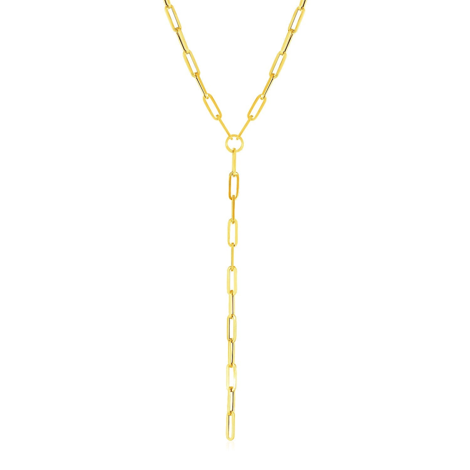 14k Yellow Gold Paperclip Chain Lariat Necklace by Avera Group
