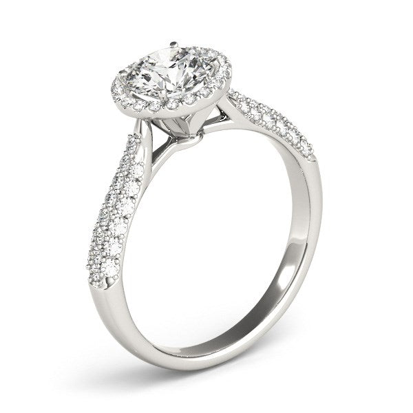 14k White Gold Halo Diamond Engagement Ring with Pave Band (1 1/3 cttw) by Bids.com