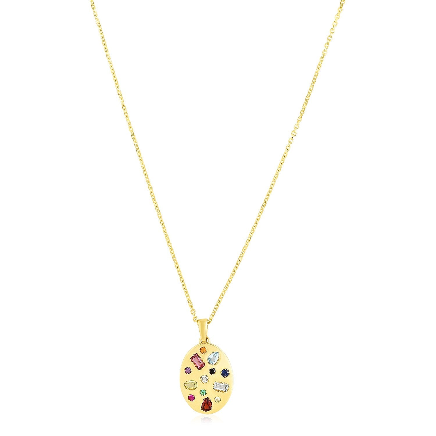 14k Yellow Gold High Polish Oval Gemstone Inlay Necklace by Avera Group