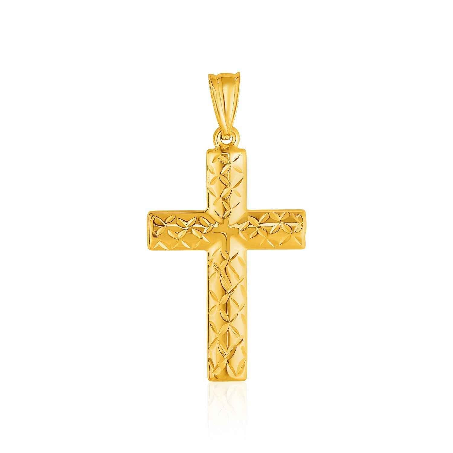 14k Yellow Gold Reversible Textured Cross Pendant DestGlow