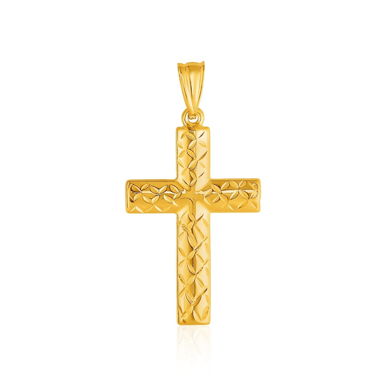 14k Yellow Gold Reversible Textured Cross Pendant - necklaces