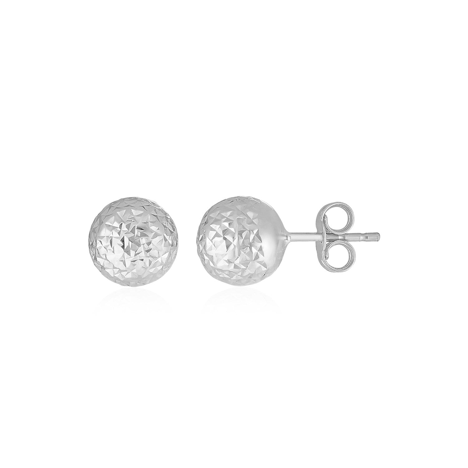 14k White Gold Ball Earrings with Crystal Cut Texture by Avera Group