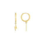 14K Yellow Gold Lighting Bolt Drop Hoop Earrings - earrings
