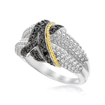 18k Yellow Gold & Sterling Silver Entwined Popcorn Ring with Black Diamonds - DestGlow