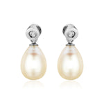 Sterling Silver Earrings with Pear Shaped Freshwater Pearls and Cubic Zirconias - DestGlow