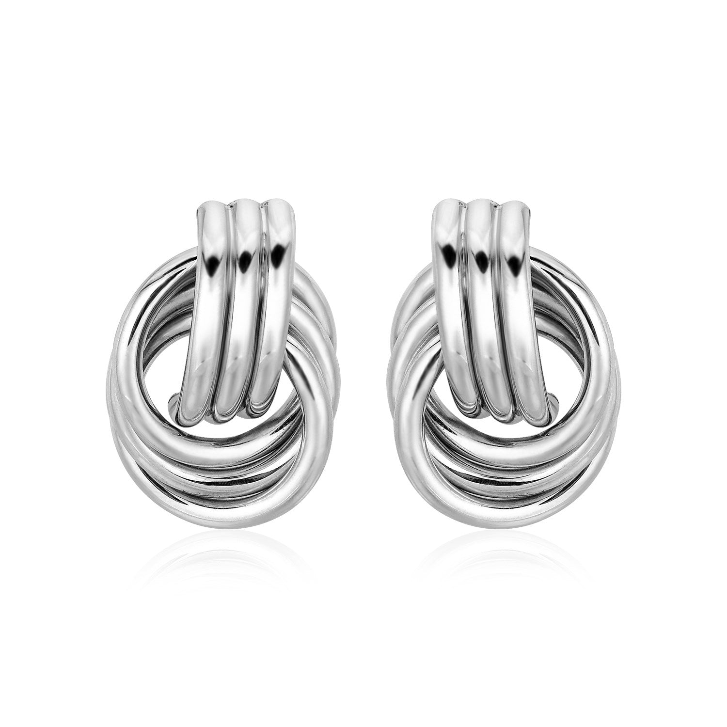 Polished Love Knot Earrings with Interlocking Rings in Sterling Silver(15mm) - DestGlow
