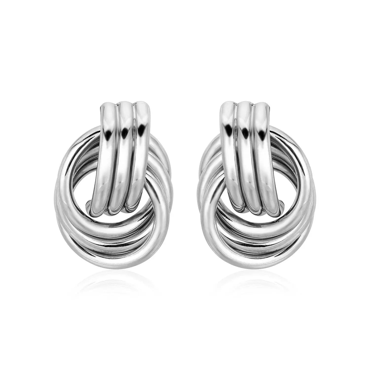 Polished Love Knot Earrings with Interlocking Rings in Sterling Silver