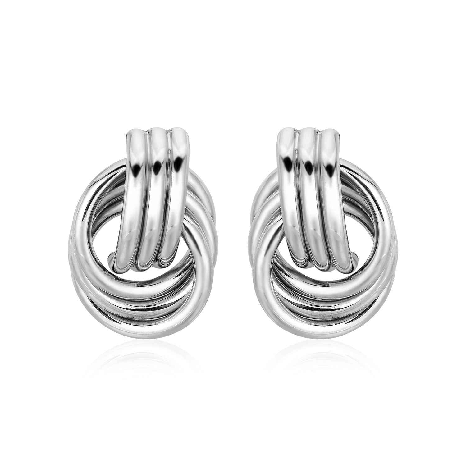 Polished Love Knot Earrings with Interlocking Rings in Sterling Silver(15mm)