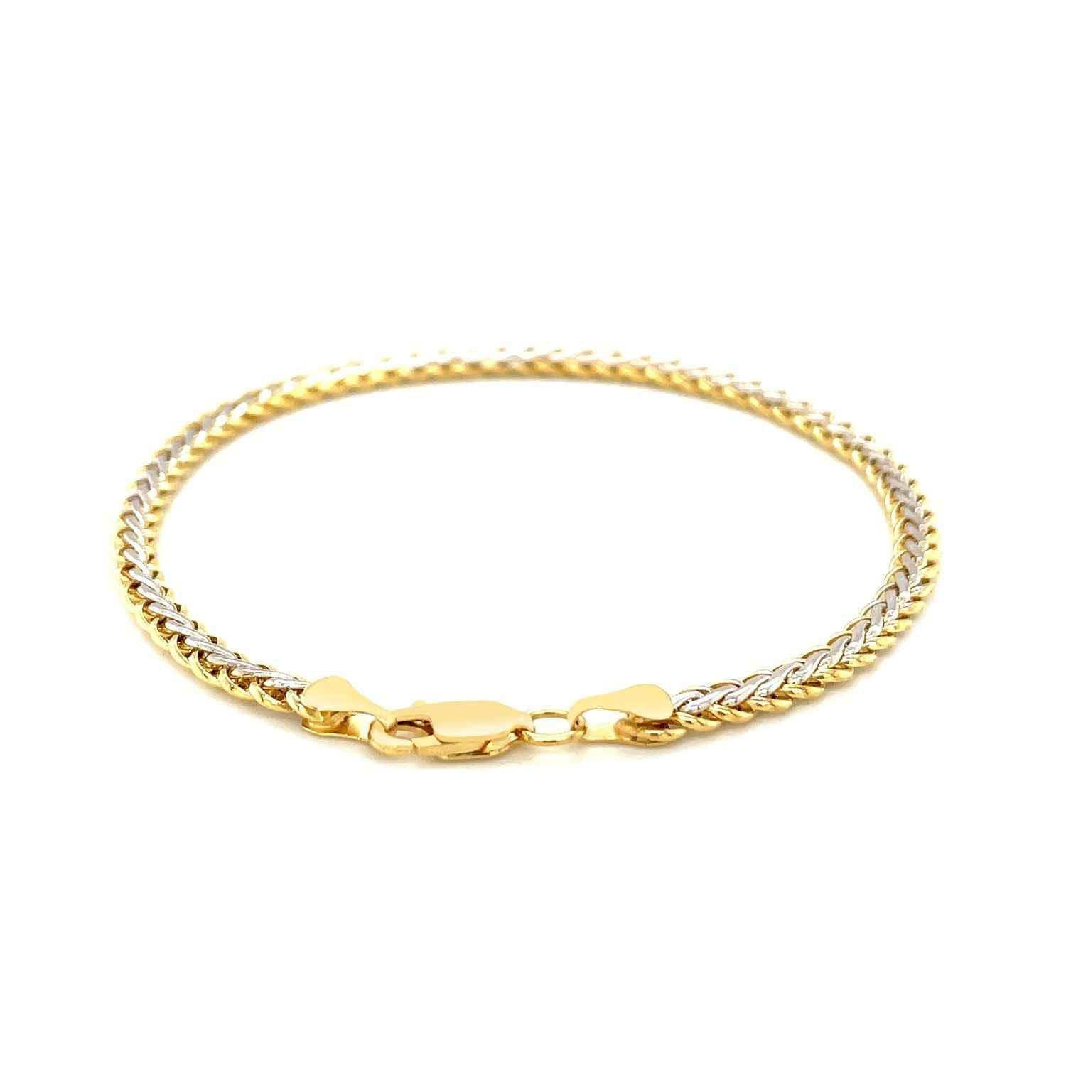 Two-Toned Fine Wheat Chain Bracelet in 10k Yellow and White Gold
