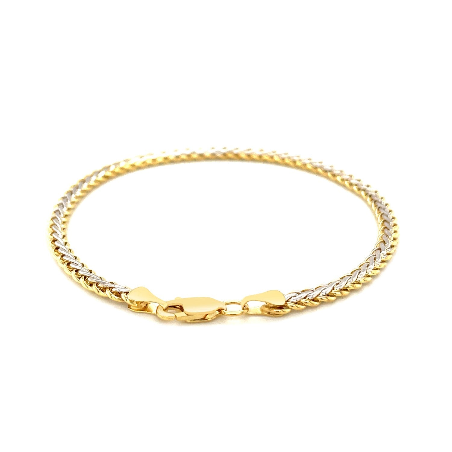 Two-Toned Fine Wheat Chain Bracelet in 10k Yellow and White Gold (3.00 mm) - DestGlow