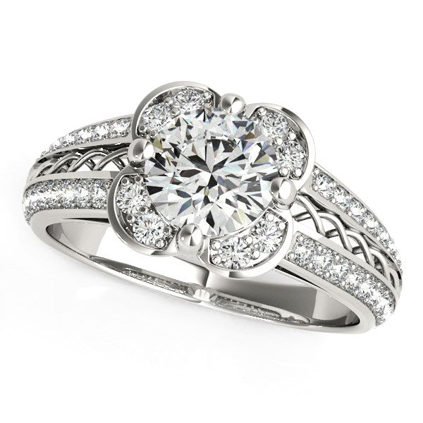 Round Diamond Floral Motif Engagement Ring in 14k White Gold (1 3/8 cttw) by Bids.com