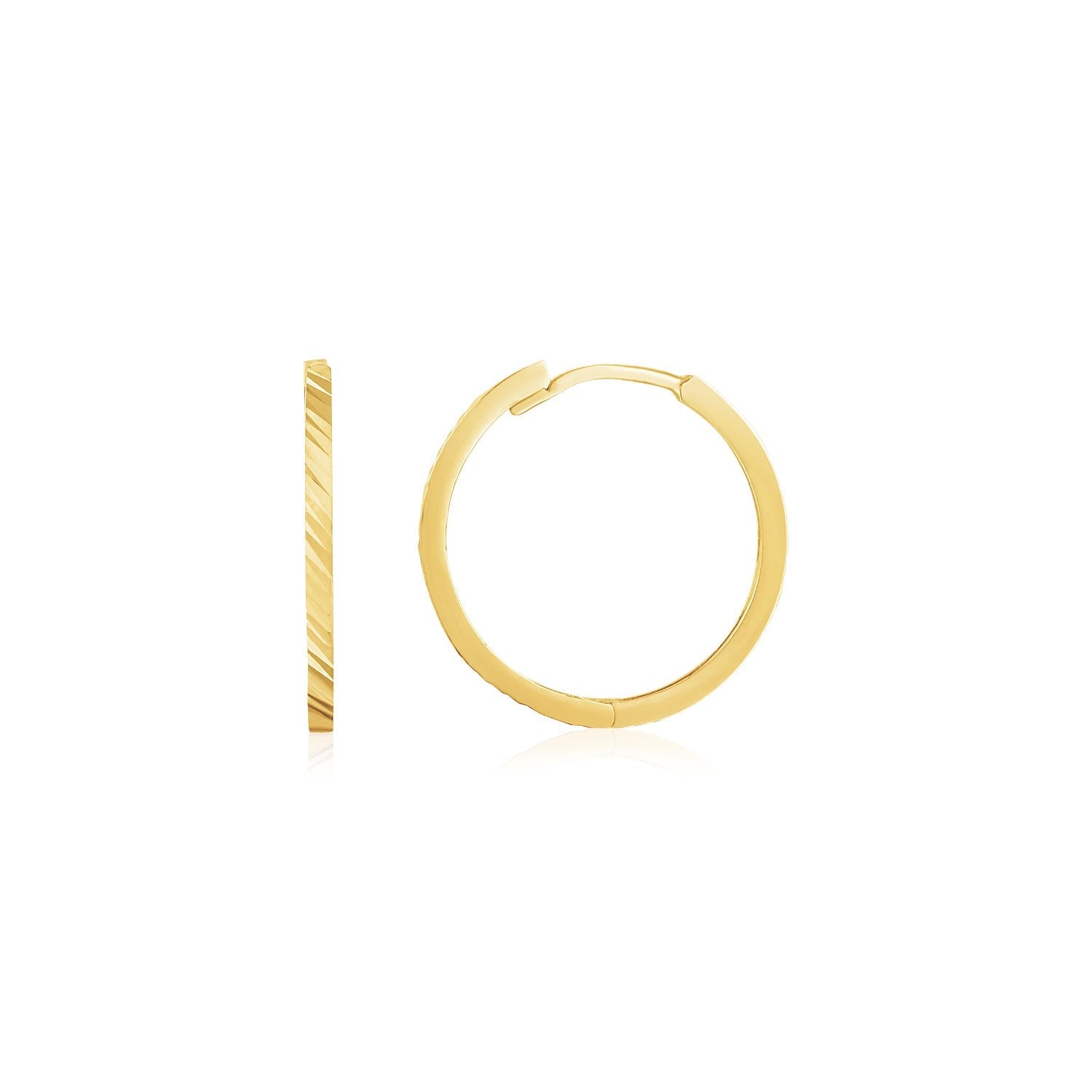 14k Yellow Gold Diamond Cut Textured Huggie Earrings - accessories