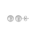 14K White Gold Ball Earrings with Linear Texture - accessories