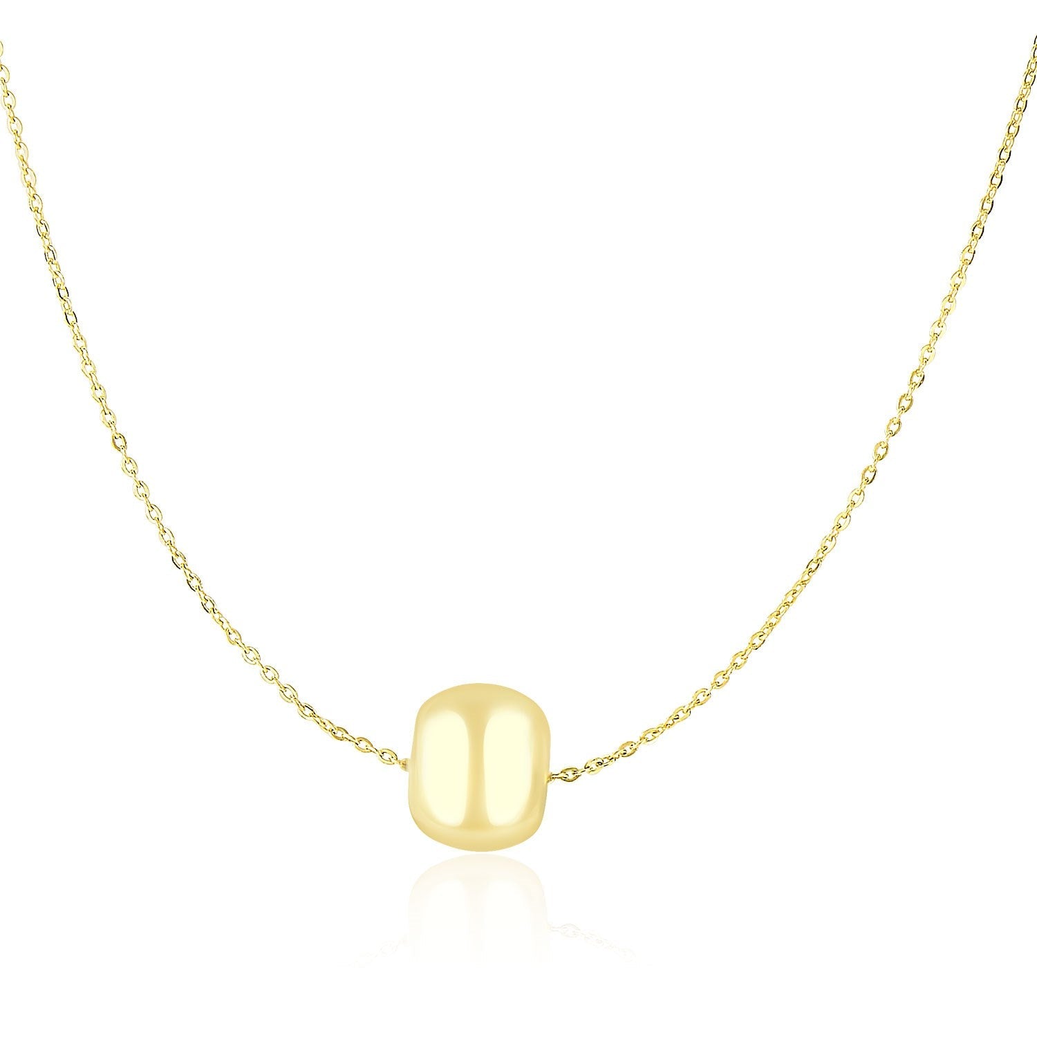 14k Yellow Gold Necklace with Shiny Barrel Bead Charm - necklaces
