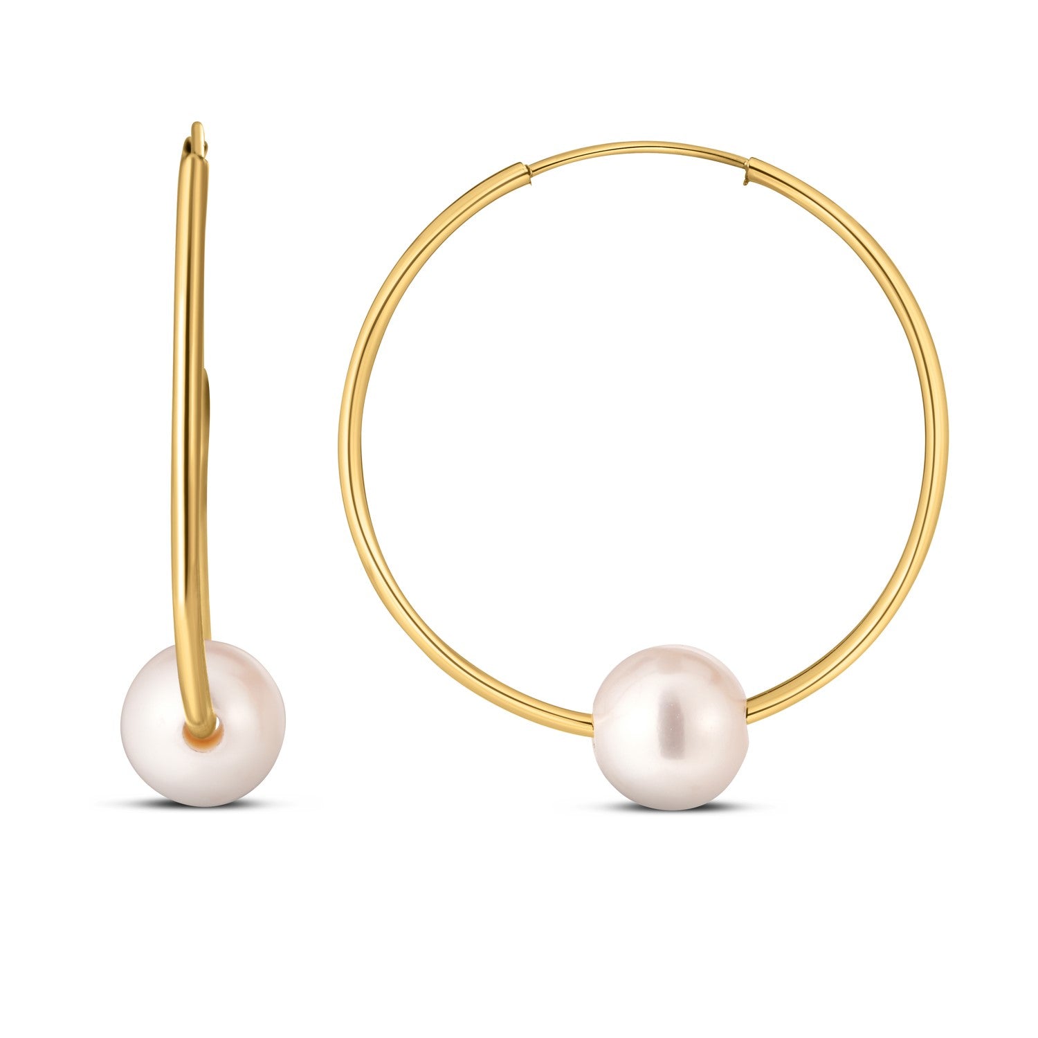 14k Yellow Gold Round Endless Pearl Earring(1x25mm) - earrings