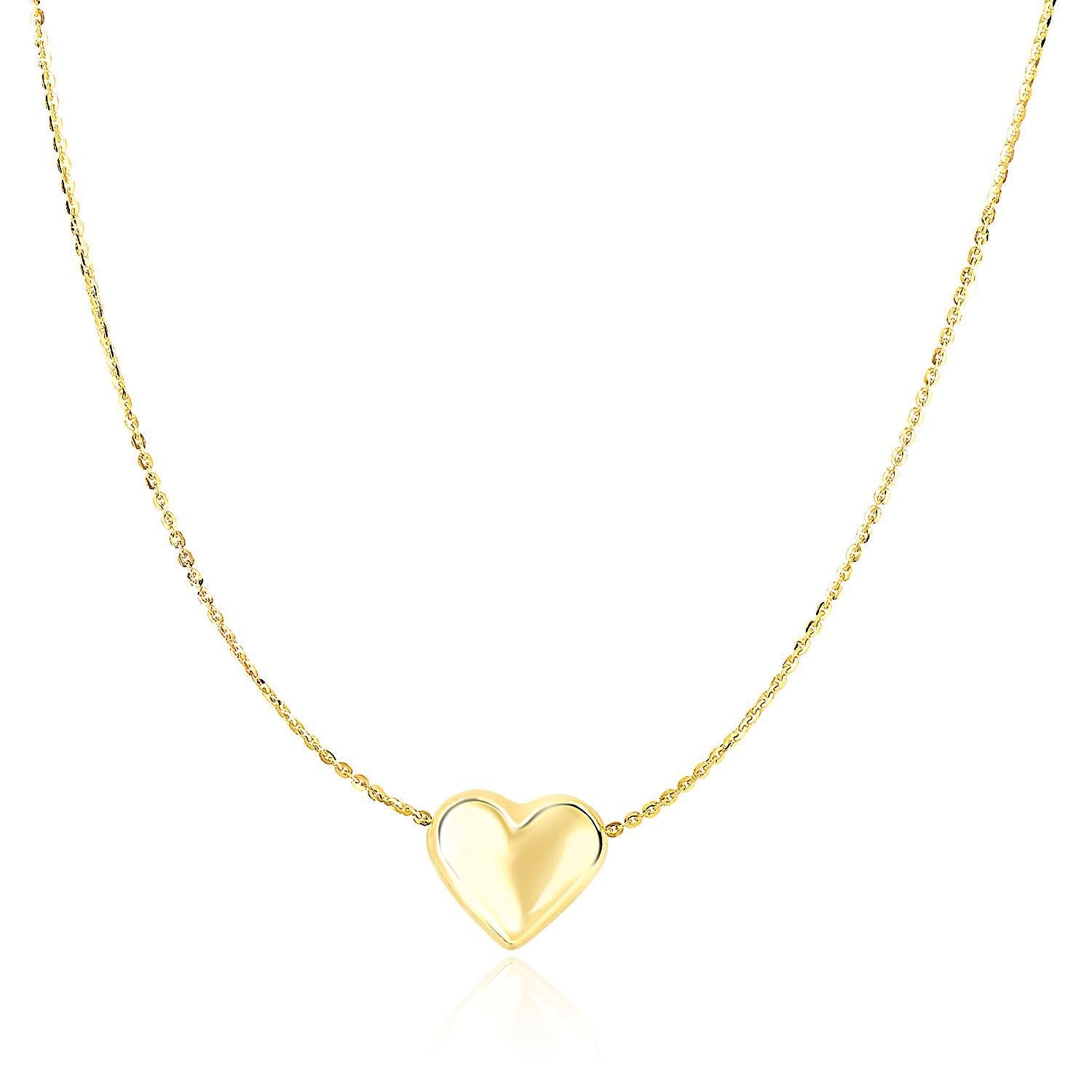 14k Yellow Gold Chain Necklace with Sliding Puffed Heart Charm DestGlow