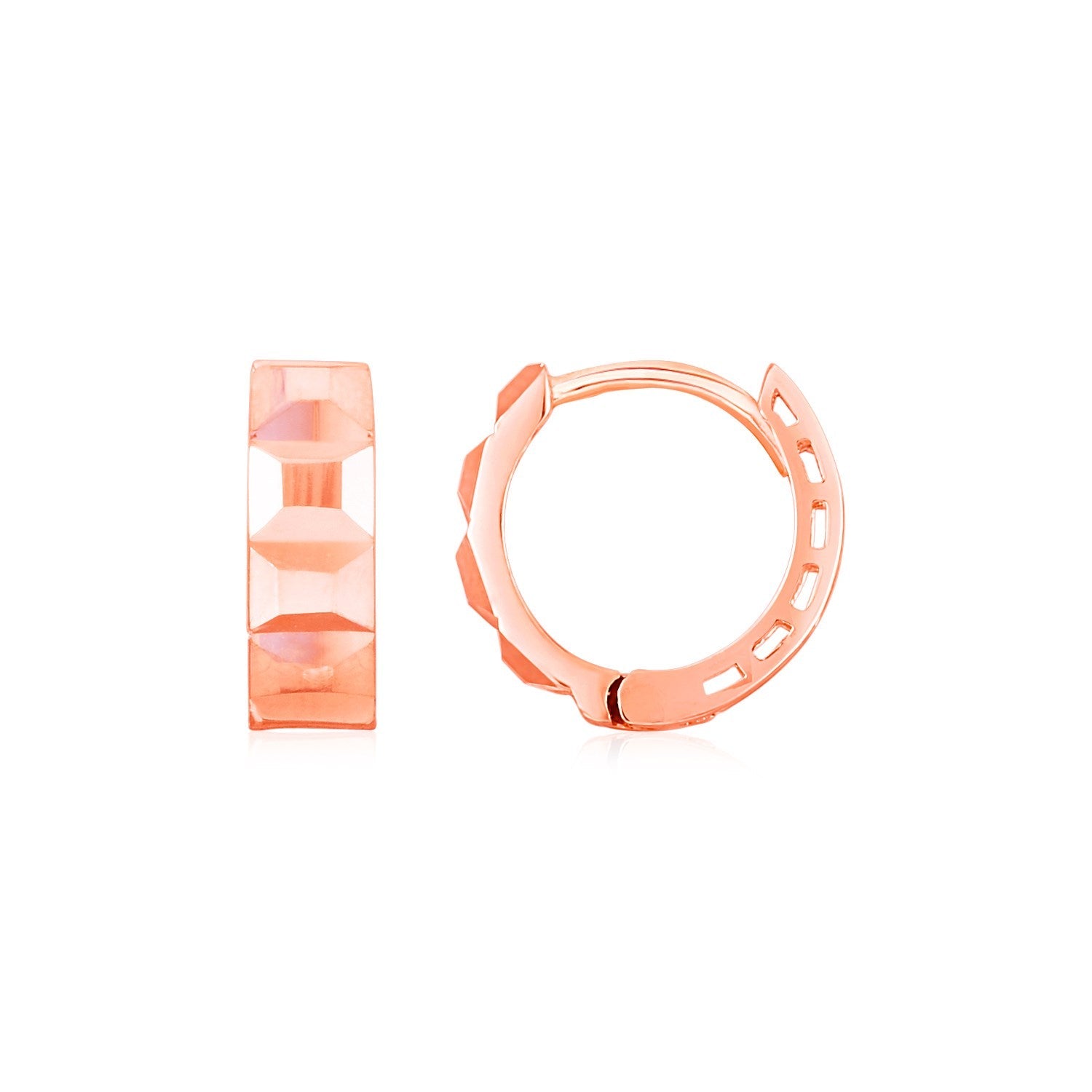 14K Rose Gold Square Motif Faceted Huggie Earrings - accessories