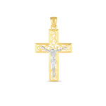 14k Two Tone Gold High Polish Diamond Cut Cross Pendant - necklaces