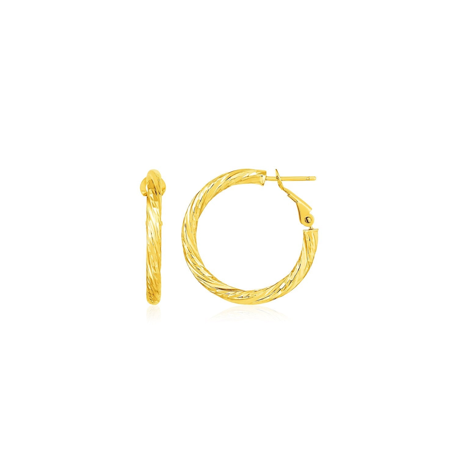 14 k Yellow Gold Petite Twisted Round Hoop Earrings by Avera Group